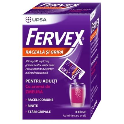 Fervex pentru adulti cu aroma de zmeura, 8 plicuri, Upsa