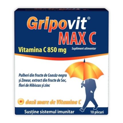 Gripovit Max C cu pulberi din fructe, 10 plicuri, Zdrovit