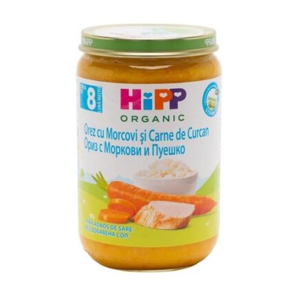 Orez cu morcovi si carne de curcan Organic, 220g, Hipp