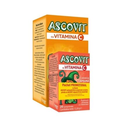 Pachet Ascovit cu Vitamina C, aromă de portocală 100 mg x 60 comprimate + Ascovit cu Vitamina C, aromă de căpșuni 100 mg x 20 comprimate, Perrigo