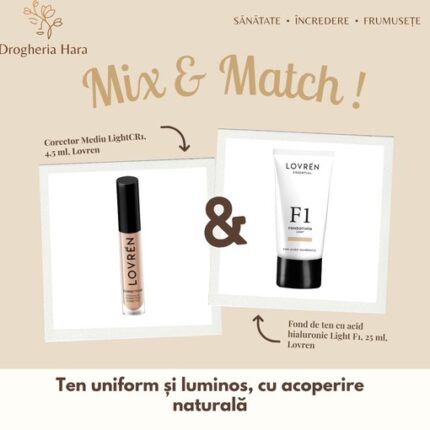 Pachet Fond de ten cu acid hialuronic Light F1, 25 ml si Corector Mediu LightCR1, 4,5 ml, Lovren