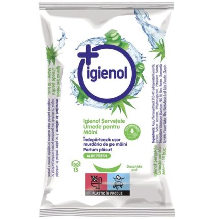 Servetele umede pentru maini, 15 bucati, aloe vera, Igienol