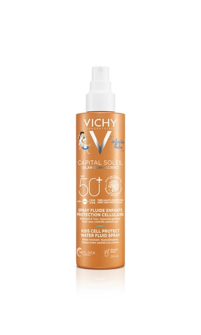 Spray fluid cu protectie solara SPF 50+ pentru copii Capital Soleil Kids Cell Protect, 200 ml, Vichy