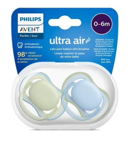Suzete din silicon Ultra Air verde/blue, 0-6L, 2 bucati, SCF085/21,Philips Avent